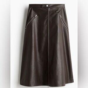 Brown H&M faux leather midi skirt